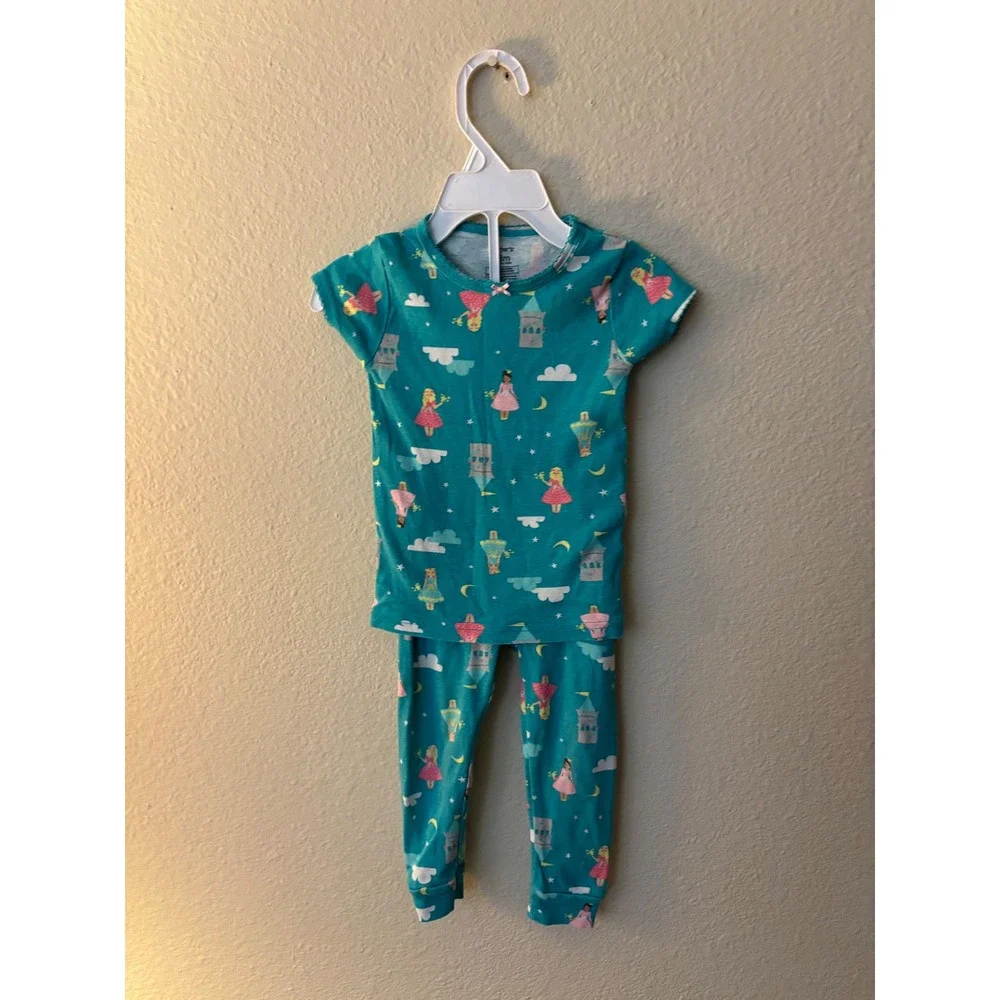 Carters Baby Girl 18M Teal Princess Castle Cotton Snug Fit Pajama  A1220